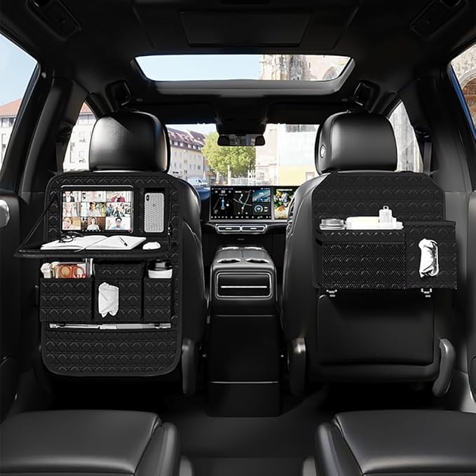 GMQ Backseat Car Organizer 1 Pack, Car Back Seat Organizers with Tray,Multifunctional Car Seat Back Organizer with Foldable Tablet Holder (Black, 1 PC)