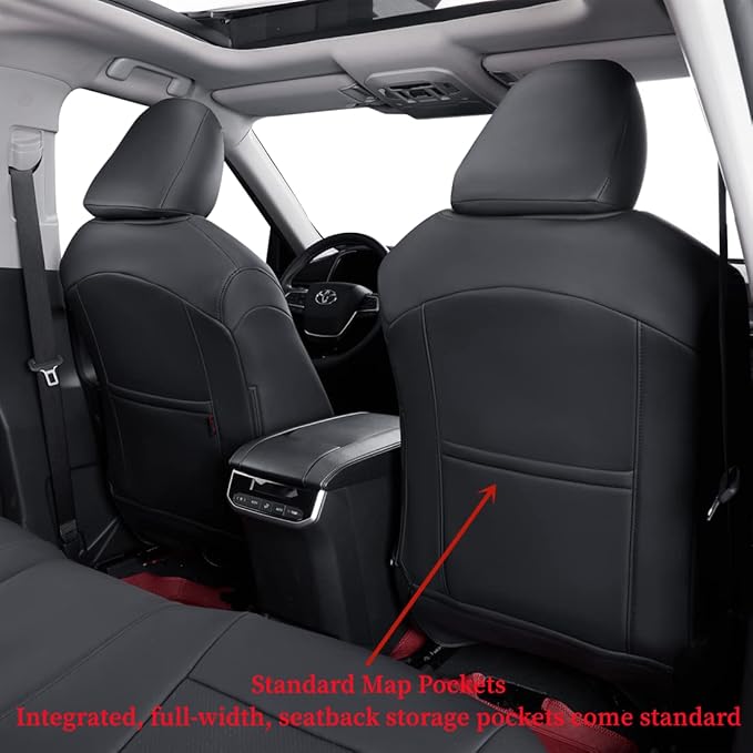 coverdream Custom Seat Covers Compatible with Select Toyota Highlander 2014 2015 2016 2017 2018 2019,Three Row,Second Row Captain Chair - Leatherette (Black,Full Set)