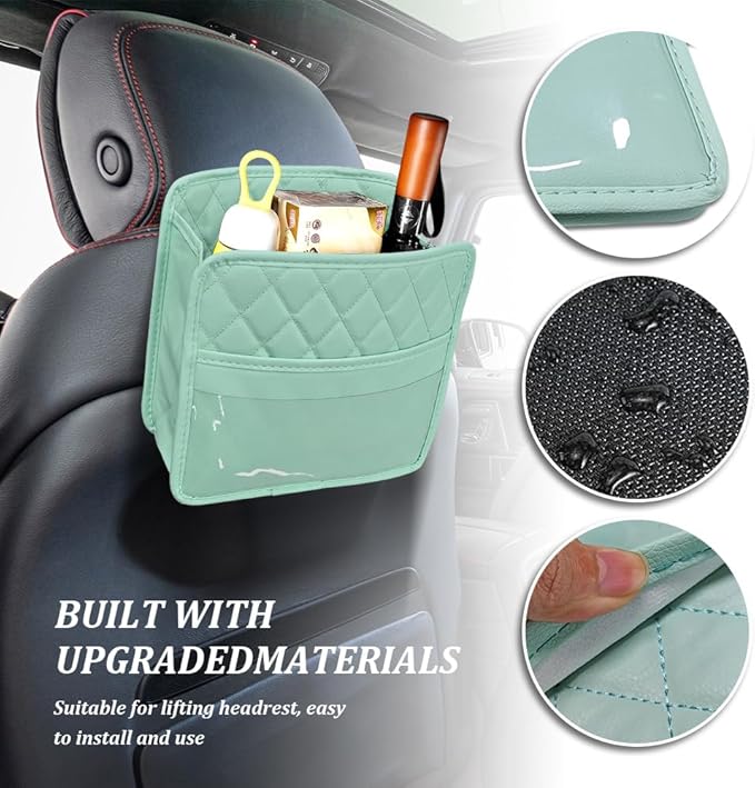 Car Seat Back Organizer, Car Organizers and Storage, PU Leather Vehicle Backseat Hanging Storage Pocket, Multipurpose Auto Travel Essentials Accessories for Kids & Adults, Universal for Cars (Green)