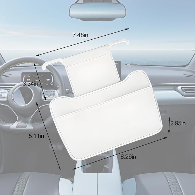 Car Seat Back Organizer, Leather Multipurpose Vehicle Backseat Storage Pocket, Waterproof Automotive Interior Hanging Bag Accessories, Universal for SUV, Sedan, Truck (White)