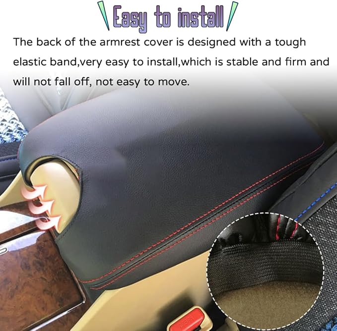 Custom Interior Accessories for Honda Accord 2008 2009 2010 2011 2012 PU Leather Center Console Armrest Box Cover Armrest Cushion Central Armrest Protector Pad(Black with Red Stitching)