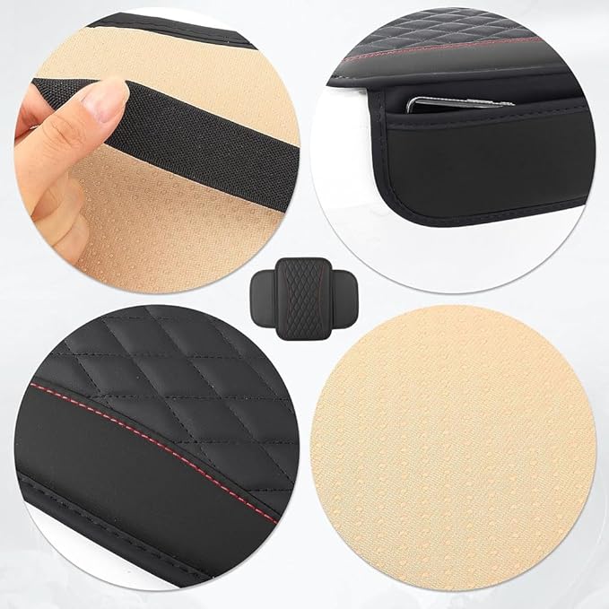Car Center Console Cover for Jeep Wrangler 1986–2025 2026 YJ/TJ/JK/JL,Leather Armrest Pad with Side Storage Pockets,Waterproof Console Lid Protector,Auto Interior Accessories,Black