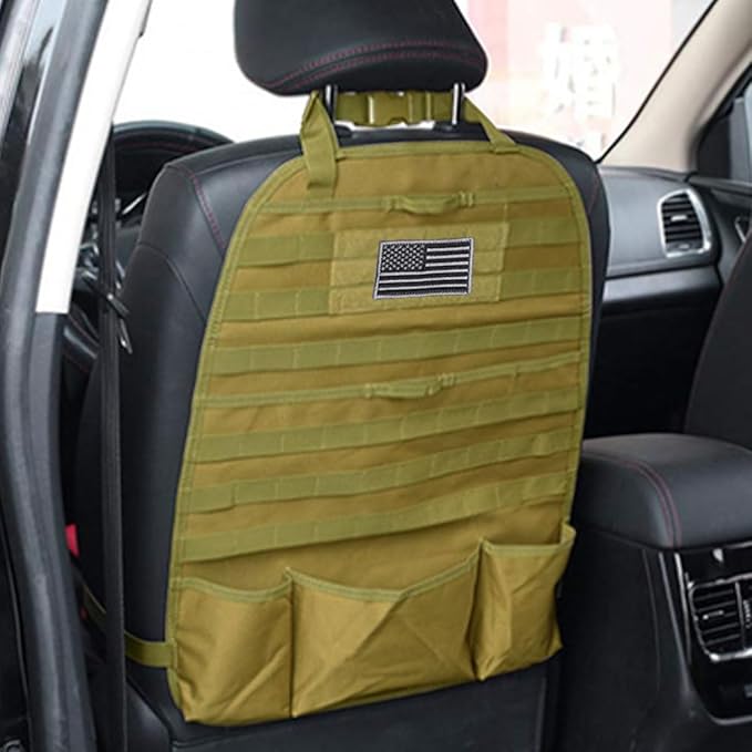Car Seat Back Organizer, Car Seat Cover Protector, Backseat Hanging Car Seat Storage Bag, Tactical Backseat Organizer Panel, Multipurpose Car Travel Accessories for Most Vehicles (Coyote Brown, 1PC)