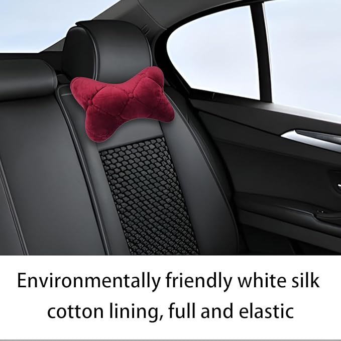 2PCS Car Headrest Pillow, Soft Comfortable Vehicle Neck Pillow Cushion, Automotive Interior Head Rest Pad Accessories for Driving Fatigue Relief, Universal for SUV, Sedan, Truck (Wine Red)