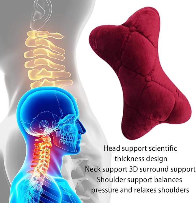 2PCS Car Headrest Pillow, Soft Comfortable Vehicle Neck Pillow Cushion, Automotive Interior Head Rest Pad Accessories for Driving Fatigue Relief, Universal for SUV, Sedan, Truck (Wine Red)