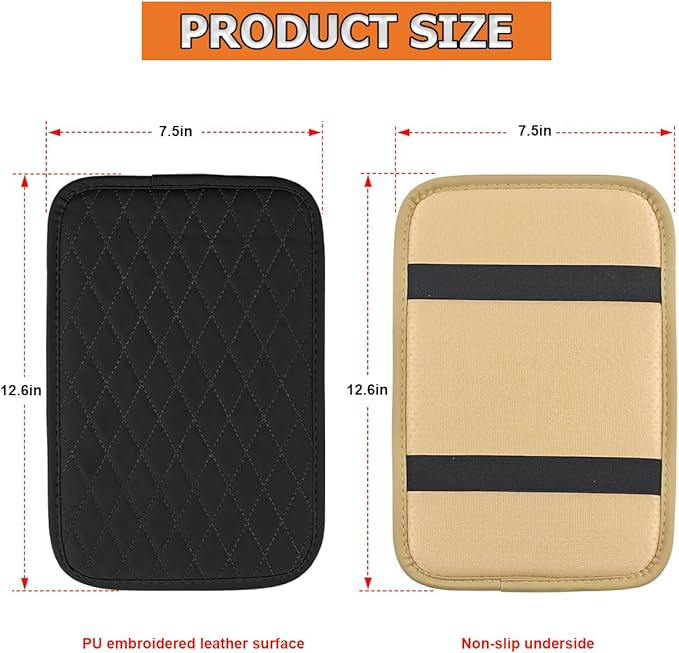 Car Center Console Cover, Leather Memory Foam Vehicle Arm Rest Cushion Pad, Waterproof Automotive Interior Armrest Seat Box Protector Accessories, Universal for SUV, Sedan, Truck (Black)
