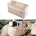 Car Seat Back Organizer, Linen Hanging Self-Adhesive Vehicle Backseat Storage Bag with Multiple Pockets, Auto Caddy for Book Water Bottle Holder, Universal for SUV, Truck, Van (Beige)