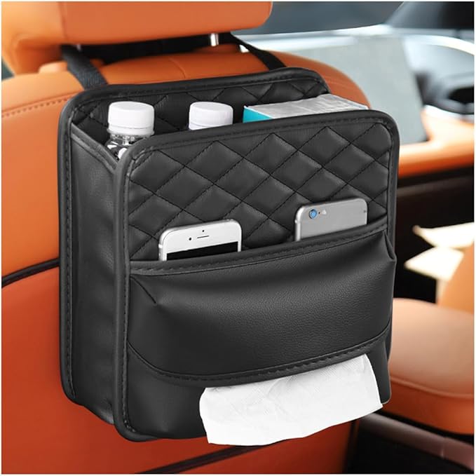 Car Seat Back Organizer, Waterproof Multifunctional Leather Vehicle Hanging Bag, Large Capacity Automotive Interior Storage Organizer Accessories, Universal for SUV RV Truck (XL)