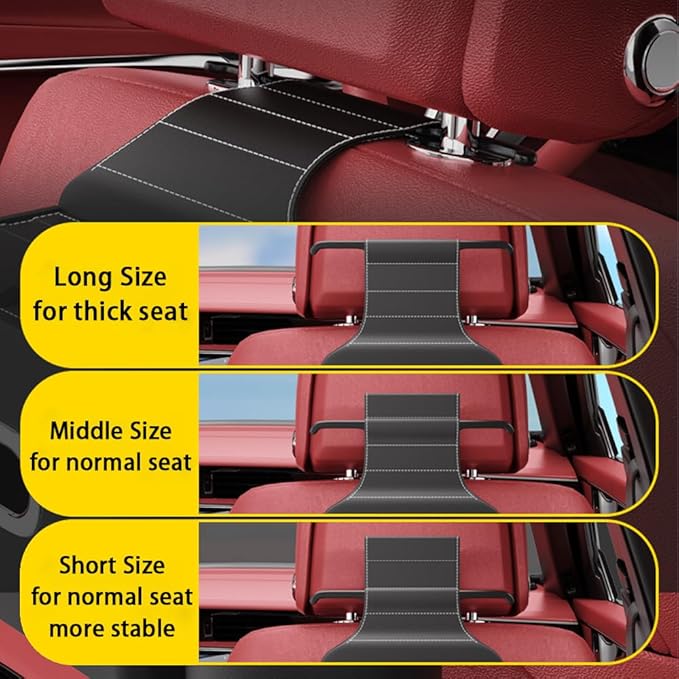 Seat Back Organizer, Full Leather Cover Tissue Case Headrest Storage Box with 2 Cup Holders and Hook Multi-functional Durable Back Seat Storage Tool for Family Travel and Kids Care Red
