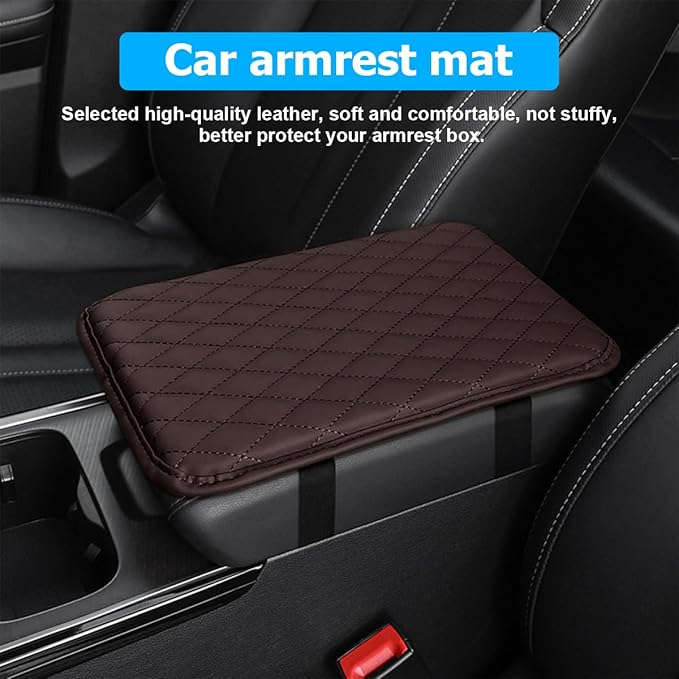Car Center Console Cover, Leather Memory Foam Vehicle Arm Rest Cushion Pad, Waterproof Automotive Interior Armrest Seat Box Protector Accessories, Universal for SUV, Sedan, Truck (Coffee)