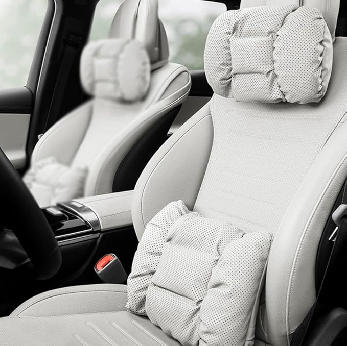 Neck Pillow Automotive Seat Cushions for Mercedes Benz GLS/AMG X167 X166 SUV 2015-2025, Relieving Neck Stiffness Sciatica Relief Car Headrest Lumbar Pillow,White