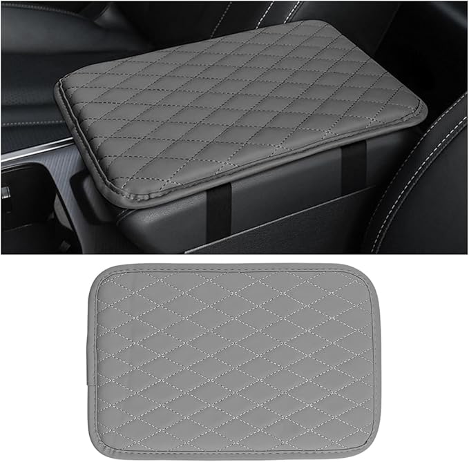 Car Center Console Cover, Leather Memory Foam Vehicle Arm Rest Cushion Pad, Waterproof Automotive Interior Armrest Seat Box Protector Accessories, Universal for SUV, Sedan, Truck (Gray)