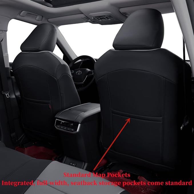 coverdream Grand Highlander Seat Covers for 2024 2025 2026 Toyota Grand Highlander SUV,2nd Row 40/60 Split,Fully Covered,Luxury Leather Car Seat Protector(Full Set,Black/Grey)