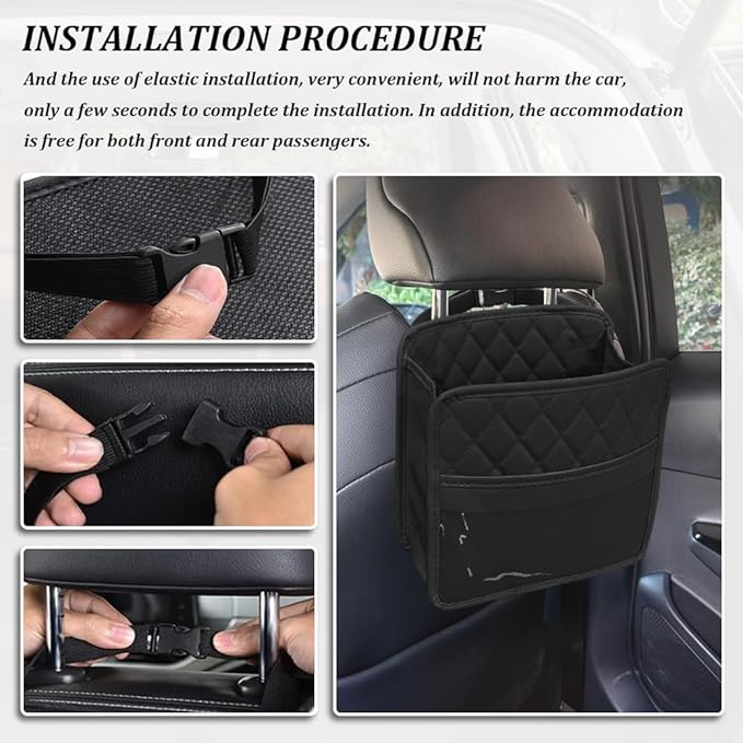 Car Seat Back Organizer, Car Organizers and Storage, PU Leather Vehicle Backseat Hanging Storage Pocket, Multipurpose Auto Travel Essentials Accessories for Kids & Adults, Universal for Cars (Black)