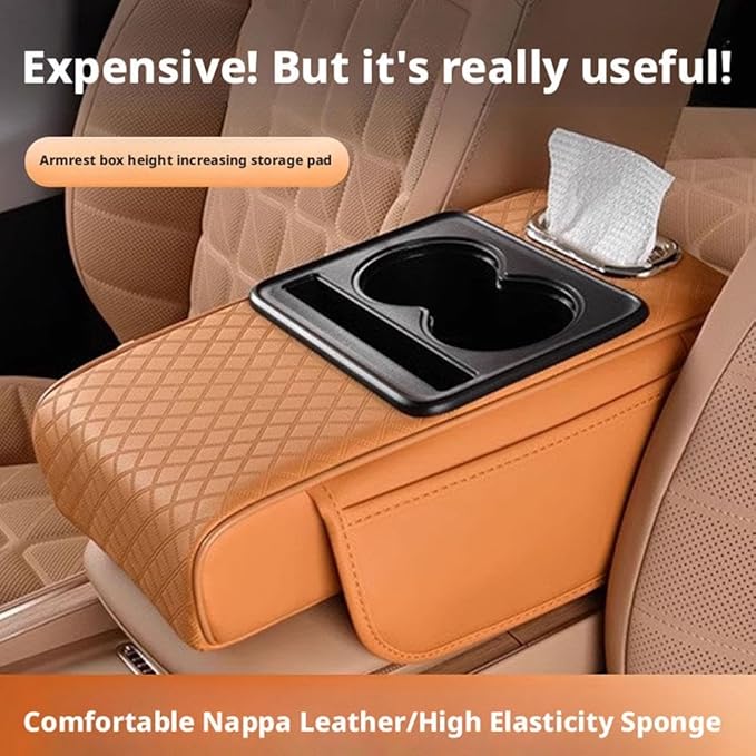 Multifunctional PU Leather Car Armrest Box Mat with Central Elbow,2026 New Universal Car Armrest Cover/Cushion/Organizer,5 in 1 Center Console Pad with Cup Holder,Fit for Most Cars, Suvs, Trucks
