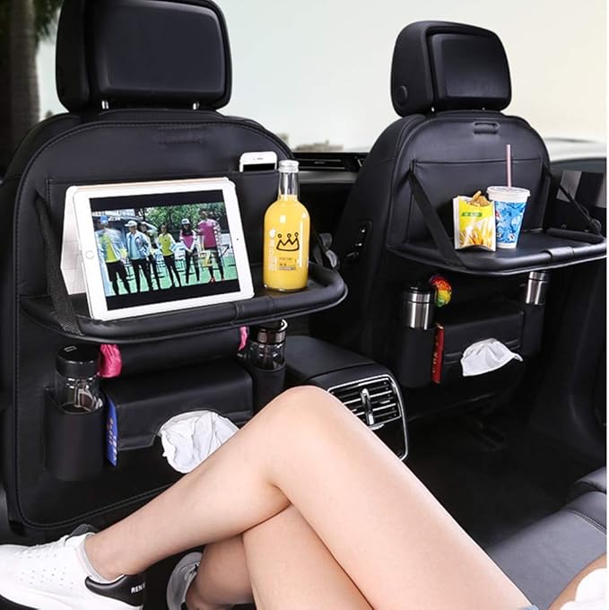 Car Seat Back Organizer PU Leather Storage Bag Universal Auto Multi-pocket Backseat Organizer with Foldable Table Tray