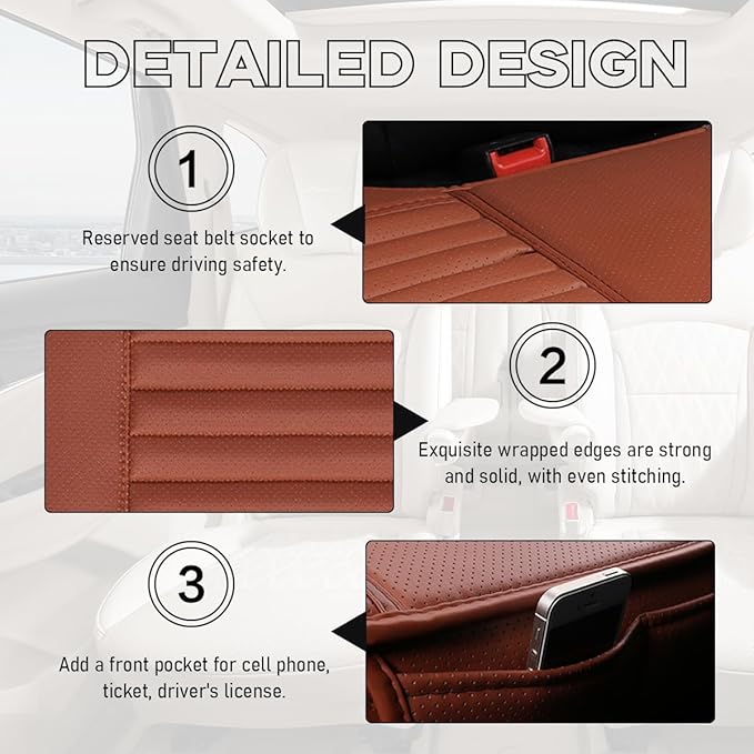 Car Back Seat Cover, Breathable PU Leather Rear Seat Cushion Protector with Storage Bag, Rear Bench Cover Pad Fits for 95% Vehicle, Universal Interior Car Accessories (Beige, Rear)