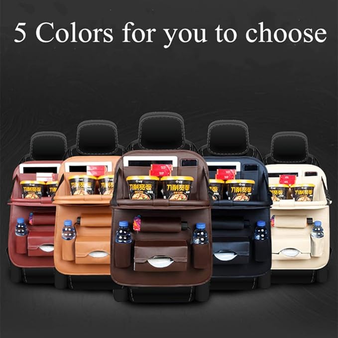 Car Seat Back Organizer PU Leather Storage Bag Universal Auto Multi-pocket Backseat Organizer with Foldable Table Tray