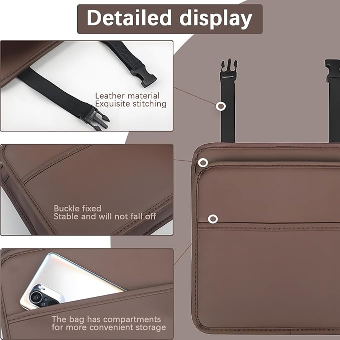 Car Seat Back Organizer, Leather Multipurpose Hanging Vehicle Backseat Headrest Storage Bag, Automotive Pouch Pocket Organizer for Kids & Adults, Universal for Truck SUV Sedan (Red)