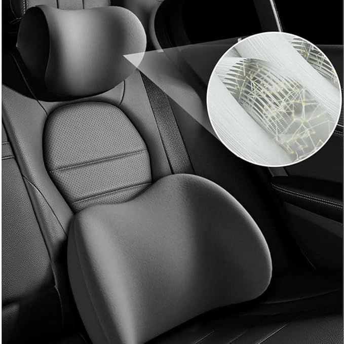 Car Seat Headrest Lumbar Support Kit for Tesla Model Y 2021 2022 2023, Ergonomic Memory Foam Head Neck Pillow Back Cushion Drivers Travel Anti Fatigue,E/Blue