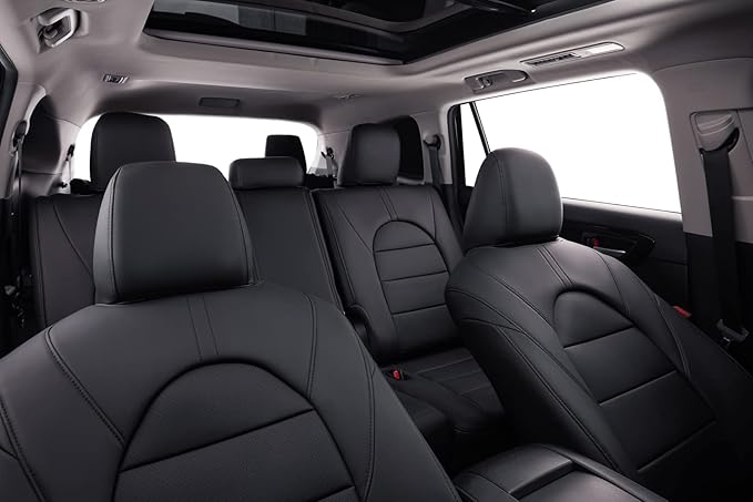coverdream Highlander Leather Seat Covers Full Set for 2014-2019 Toyota Highlander LE XLE SUV Seat Cushion,Three Row,2nd Row 40/60 Split Seat,Fully Covered,Luxury Waterproof Car Seat Protector(Black)