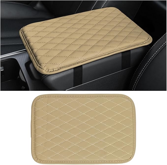 Car Center Console Cover, Leather Memory Foam Vehicle Arm Rest Cushion Pad, Waterproof Automotive Interior Armrest Seat Box Protector Accessories, Universal for SUV, Sedan, Truck (Beige)