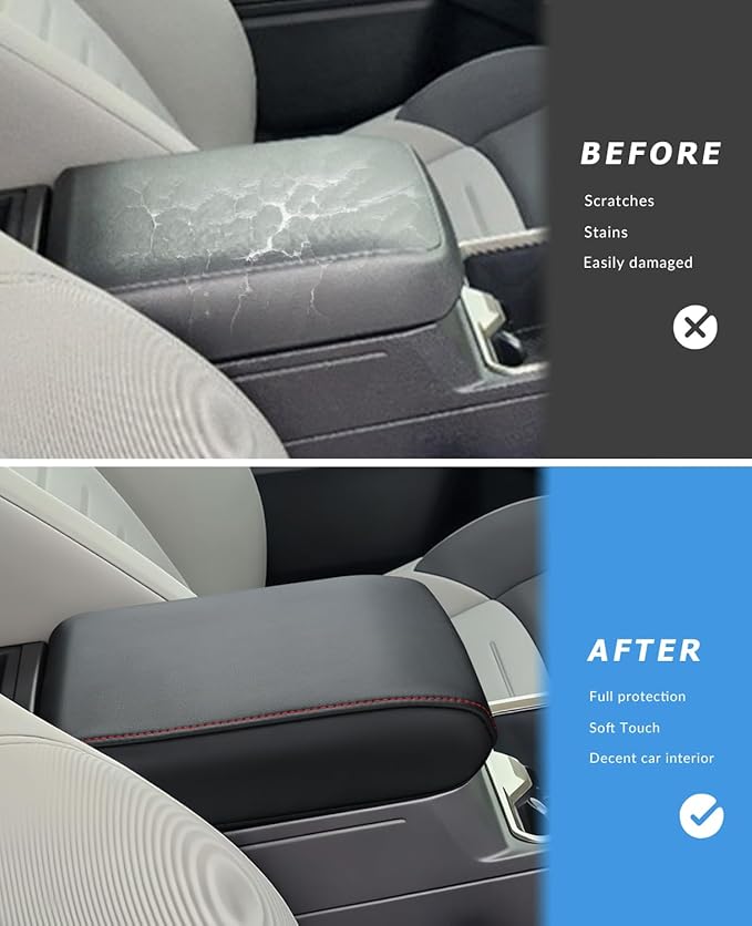 INTGET Center Console Cover for 2026 Toyota Tacoma Accessories 2024 2025 & 2025 2026 4Runner Accessories Leather Car Middle Armrest Arm Rest Box Lid Seat Protector Cushion(Red Stitches, 2024+)