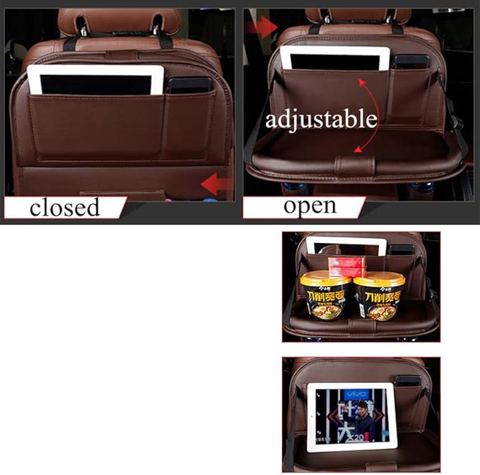 Car Seat Back Organizer PU Leather Storage Bag Universal Auto Multi-pocket Backseat Organizer with Foldable Table Tray