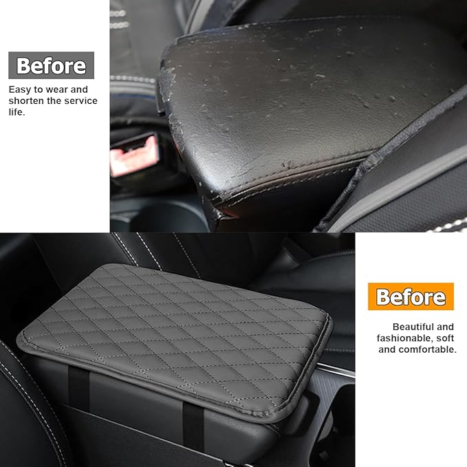 Car Center Console Cover, Leather Memory Foam Vehicle Arm Rest Cushion Pad, Waterproof Automotive Interior Armrest Seat Box Protector Accessories, Universal for SUV, Sedan, Truck (Gray)