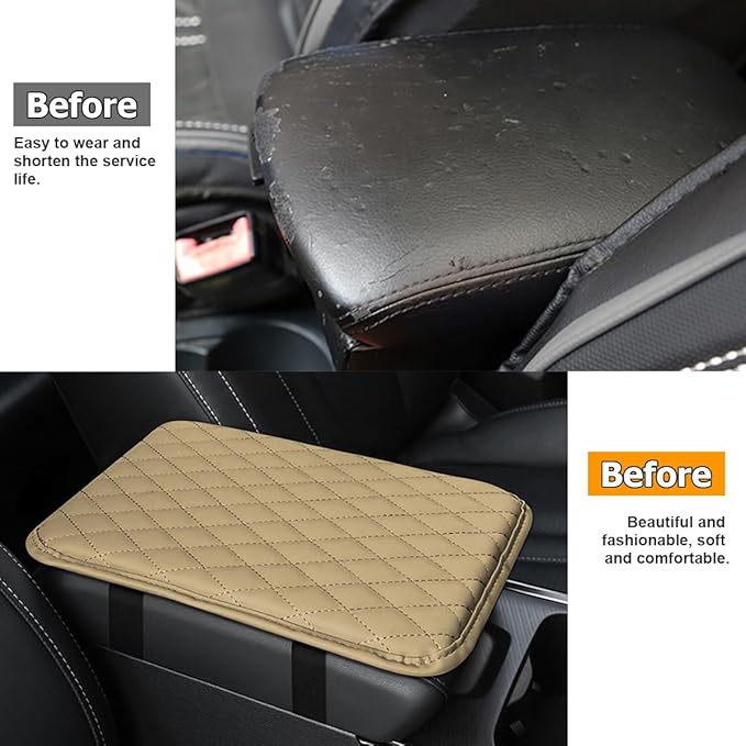 Car Center Console Cover, Leather Memory Foam Vehicle Arm Rest Cushion Pad, Waterproof Automotive Interior Armrest Seat Box Protector Accessories, Universal for SUV, Sedan, Truck (Beige)