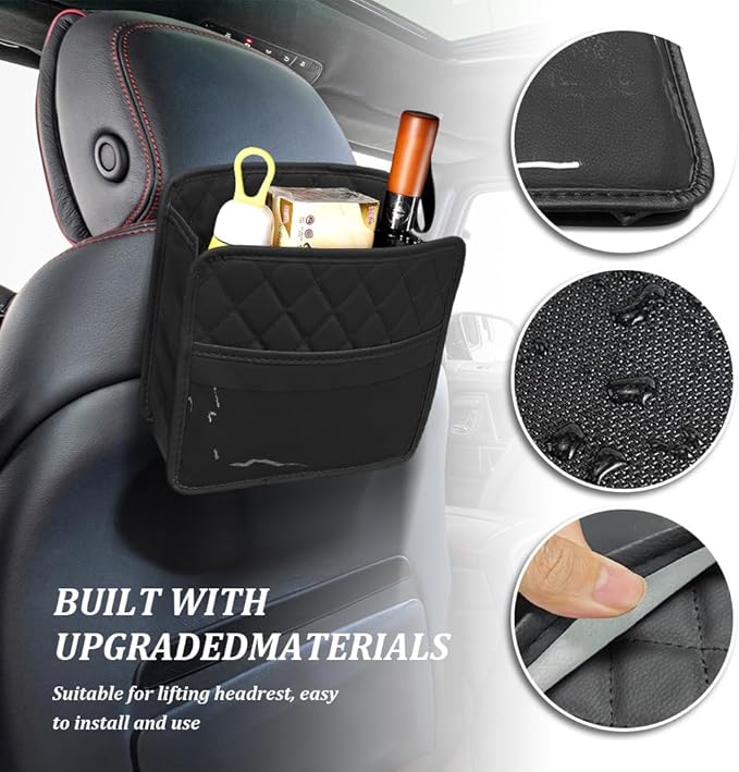 Car Seat Back Organizer, Car Organizers and Storage, PU Leather Vehicle Backseat Hanging Storage Pocket, Multipurpose Auto Travel Essentials Accessories for Kids & Adults, Universal for Cars (Black)