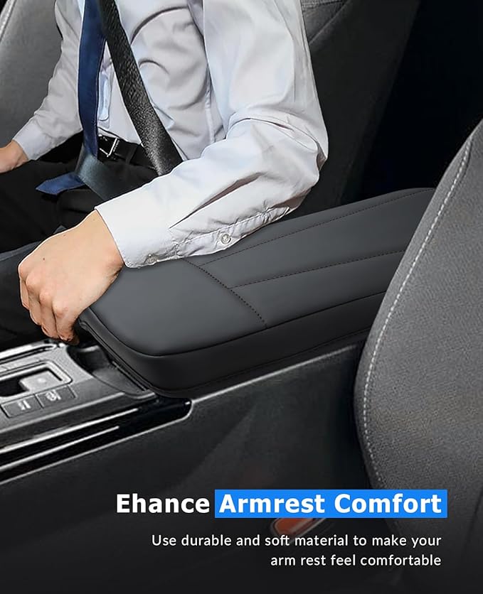INTGET Center Console Cover for 2026 Toyota Prius Accessories 2023 2024 2025 LE XLE Limited Car Interior Leather Middle Armrest Arm Rest Lid Cushion Pad Protector (2023+, Black Stitches with Pattern)
