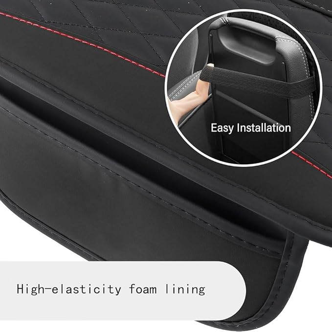 Car Center Console Cover for Jeep Wrangler 1986–2025 2026 YJ/TJ/JK/JL,Leather Armrest Pad with Side Storage Pockets,Waterproof Console Lid Protector,Auto Interior Accessories,Black