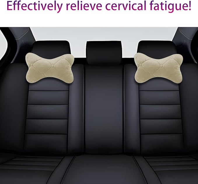 2PCS Car Headrest Pillow, Soft Comfortable Vehicle Neck Pillow Cushion, Automotive Interior Head Rest Pad Accessories for Driving Fatigue Relief, Universal for SUV, Sedan, Truck (Beige)