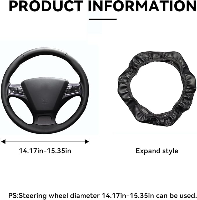 Car Steering Wheel Cover, 15 inch Carbon Fiber Microfiber PU Leather Elastic Steering Wheel Protector for Men Women, Anti-Slip Breathable Car Interior Accessories for Most Cars (Green)