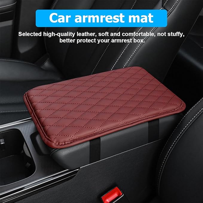 Car Center Console Cover, Leather Memory Foam Vehicle Arm Rest Cushion Pad, Waterproof Automotive Interior Armrest Seat Box Protector Accessories, Universal for SUV, Sedan, Truck (Red)