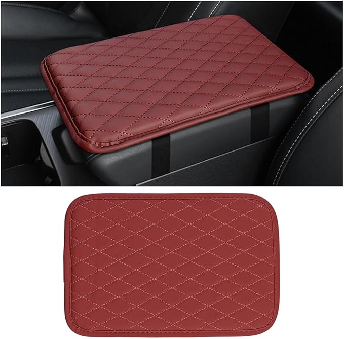 Car Center Console Cover, Leather Memory Foam Vehicle Arm Rest Cushion Pad, Waterproof Automotive Interior Armrest Seat Box Protector Accessories, Universal for SUV, Sedan, Truck (Red)