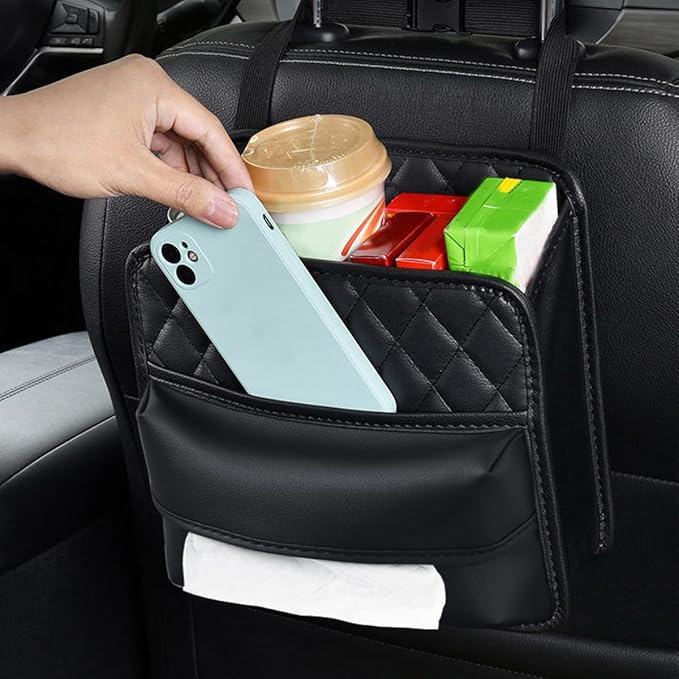 Car Seat Back Organizer, Waterproof Multifunctional Leather Vehicle Hanging Bag, Large Capacity Automotive Interior Storage Organizer Accessories, Universal for SUV RV Truck (XL)