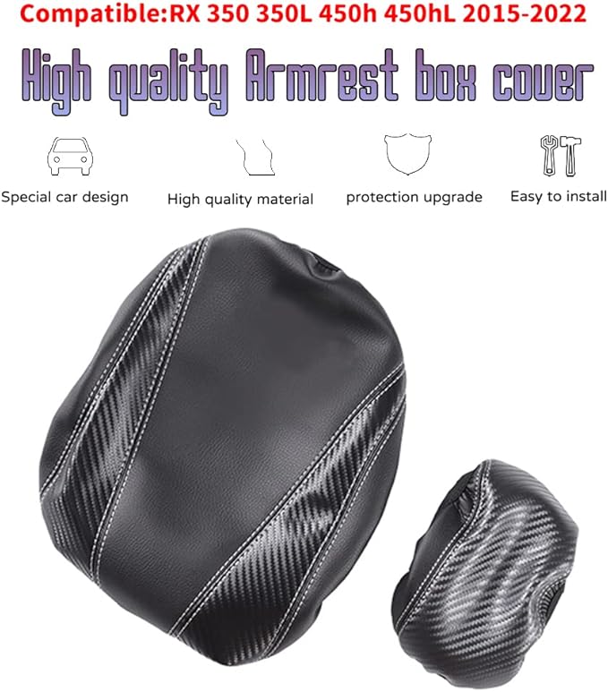 Custom Interior Accessories for Lexus RX 350 350L 450h 2015 2016 2017-2022 PU Leather Center Console Armrest Box Cover Armrest Cushion Central Armrest Protector Pad(Black with White Stitching)
