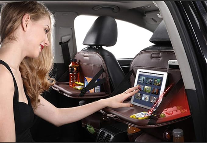 Car Seat Back Organizer PU Leather Storage Bag Universal Auto Multi-pocket Backseat Organizer with Foldable Table Tray