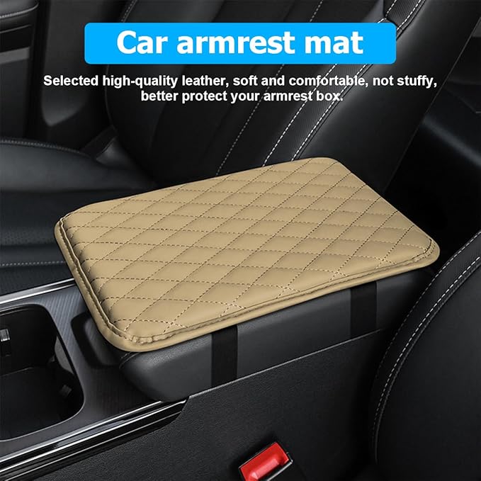 Car Center Console Cover, Leather Memory Foam Vehicle Arm Rest Cushion Pad, Waterproof Automotive Interior Armrest Seat Box Protector Accessories, Universal for SUV, Sedan, Truck (Beige)