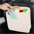 Car Seat Back Organizer, Foldable Leather Vehicle Backseat Storage Bag, Multifunctional Automotive Interior Hanging Pocket Accessories, Universal Fit (Beige)