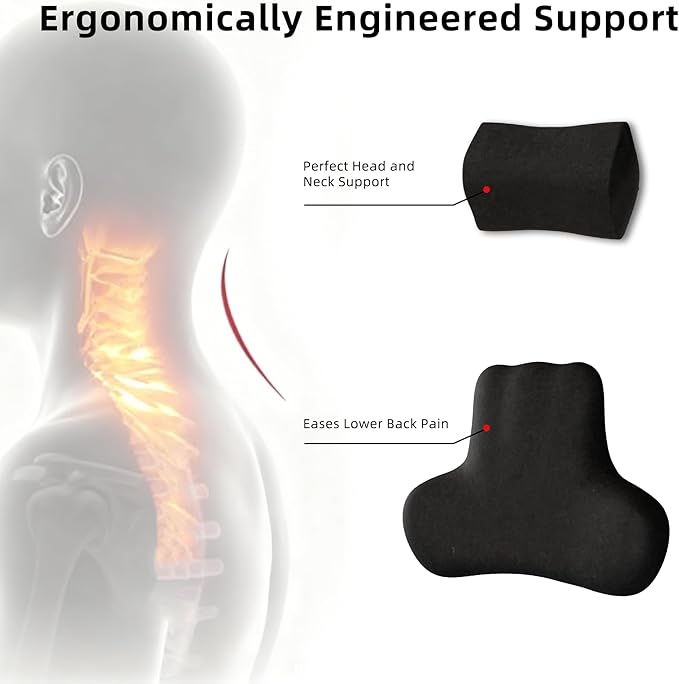 Car Neck & Lumbar Support Pillow Set for Jeep Gladiator, Soft Memory Foam Headrest & Back Cushion, Ergonomic Comfortable Seat Support for Daily Driving and Long Trips Car Interior Accessories