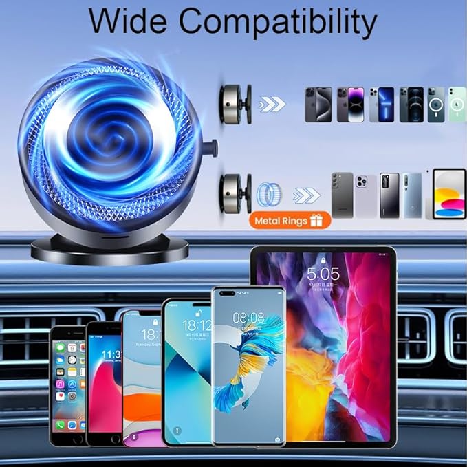 Vacuum Magnetic Phone Holder, 360 Rotatable Suction Cup Phone Mount with Electric Suction Cup Suitable for Car/Dashboard/Gym/Mirror/Bathroom/Smooth Surface, Compatible Magsafe iPhone&Android (Silvery)