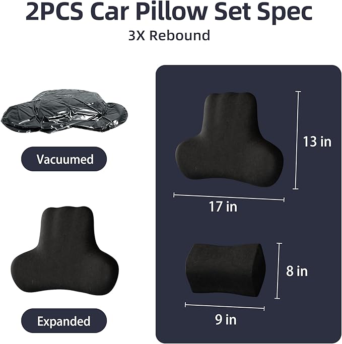 Car Neck & Lumbar Support Pillow Set for Jeep Gladiator, Soft Memory Foam Headrest & Back Cushion, Ergonomic Comfortable Seat Support for Daily Driving and Long Trips Car Interior Accessories