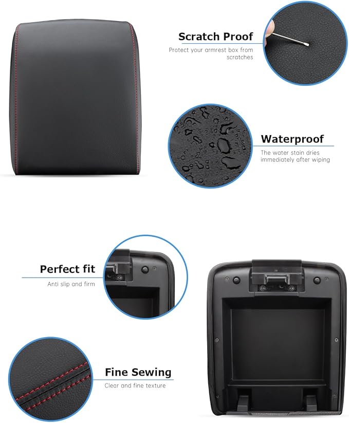 INTGET Center Console Cover for 2026 Toyota Tacoma Accessories 2024 2025 & 2025 2026 4Runner Accessories Leather Car Middle Armrest Arm Rest Box Lid Seat Protector Cushion(Red Stitches, 2024+)