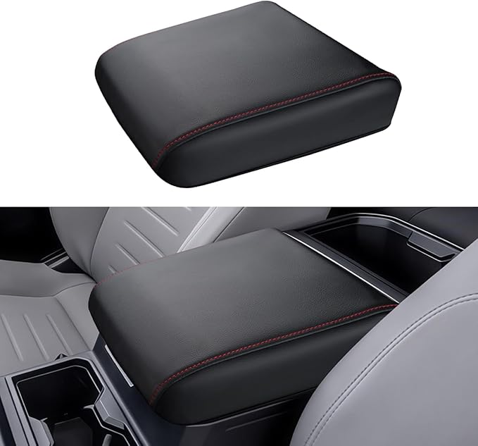 INTGET Center Console Cover for 2026 Toyota Tacoma Accessories 2024 2025 & 2025 2026 4Runner Accessories Leather Car Middle Armrest Arm Rest Box Lid Seat Protector Cushion(Red Stitches, 2024+)