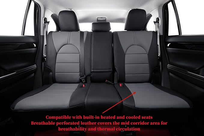coverdream Grand Highlander Seat Covers for 2024 2025 2026 Toyota Grand Highlander SUV,2nd Row 40/60 Split,Fully Covered,Luxury Leather Car Seat Protector(Full Set,Black/Grey)