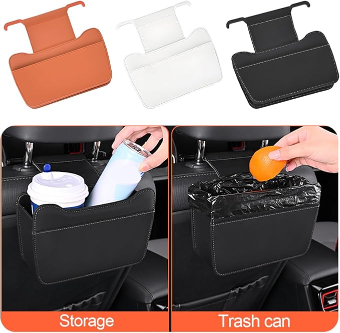 Car Seat Back Organizer, Leather Multipurpose Vehicle Backseat Storage Pocket, Waterproof Automotive Interior Hanging Bag Accessories, Universal for SUV, Sedan, Truck (Black)