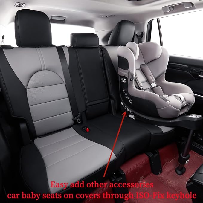 coverdream Custom Seat Covers Compatible with Select Toyota Highlander 2014 2015 2016 2017 2018 2019,Three Row,Second Row 40/60 Split - Leatherette (Black/Gray,Full Set)